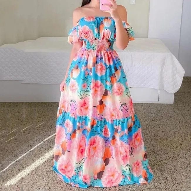 New Spring Summer Clothes Female Elegant Fashion Design Sense Off Shoulder Print Long Dress 2024