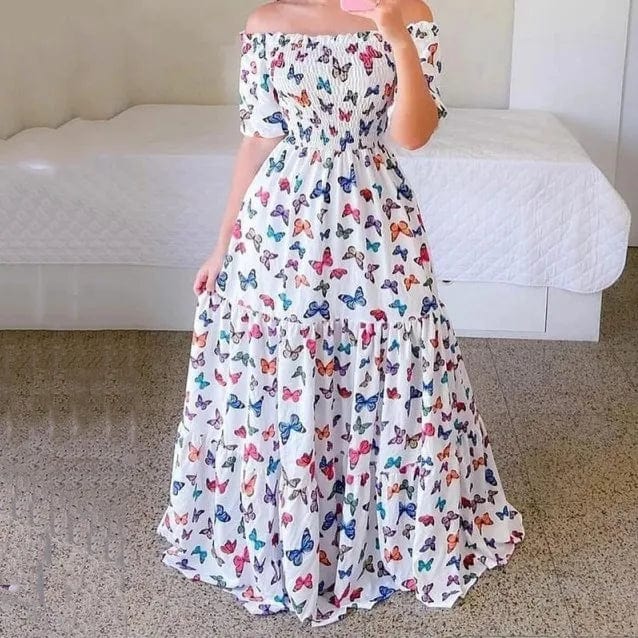 New Spring Summer Clothes Female Elegant Fashion Design Sense Off Shoulder Print Long Dress 2024