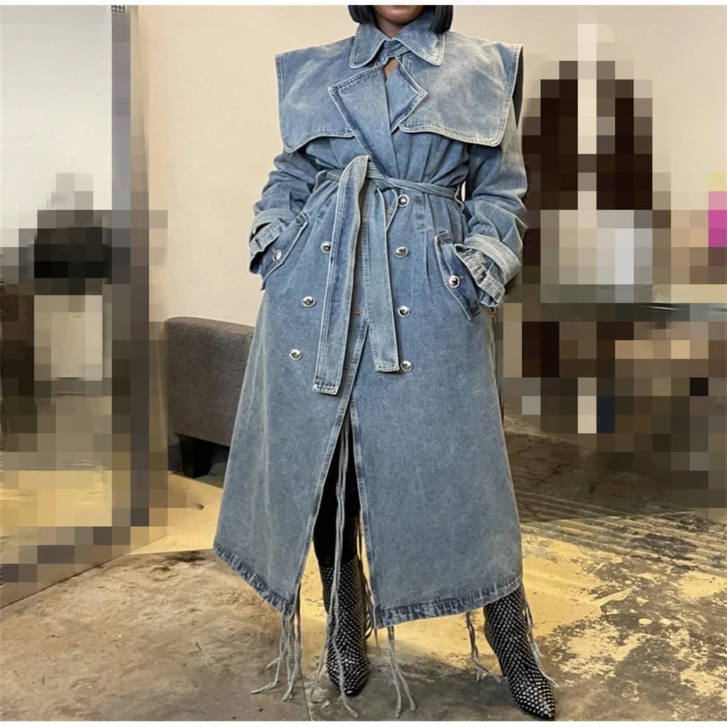 New Unique Vintage Luxury Casual Streetwear Fashion Fall Winter Clothing Long Jean Denim Jacket Trench Ladies Women Jean Coats