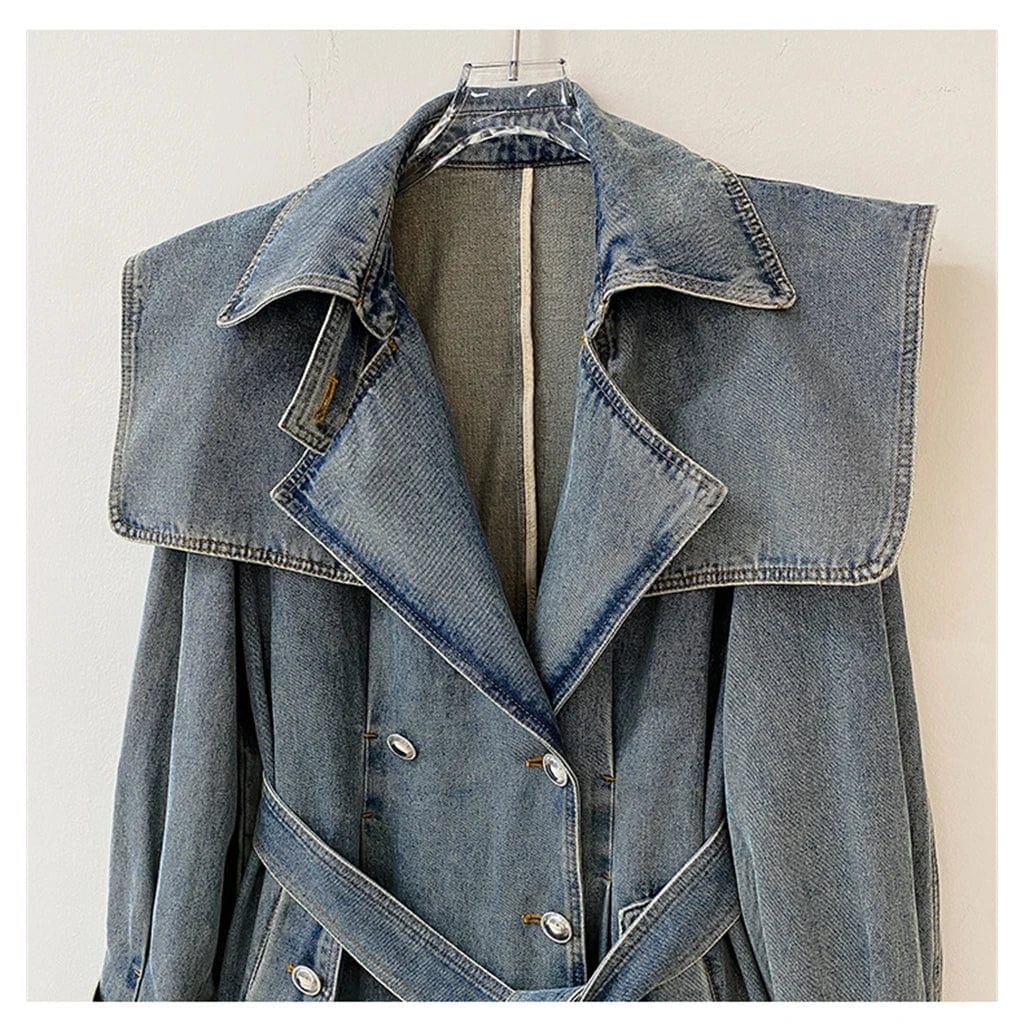 New Unique Vintage Luxury Casual Streetwear Fashion Fall Winter Clothing Long Jean Denim Jacket Trench Ladies Women Jean Coats