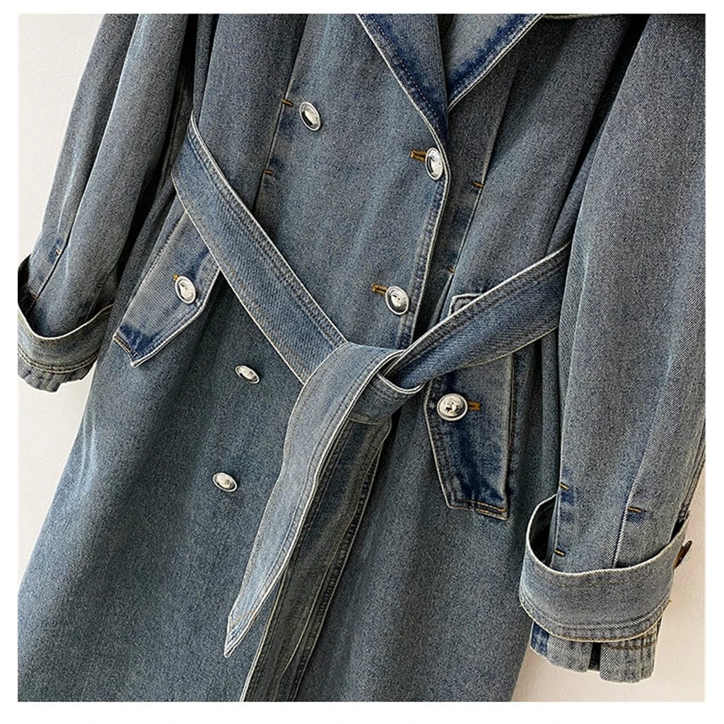 New Unique Vintage Luxury Casual Streetwear Fashion Fall Winter Clothing Long Jean Denim Jacket Trench Ladies Women Jean Coats