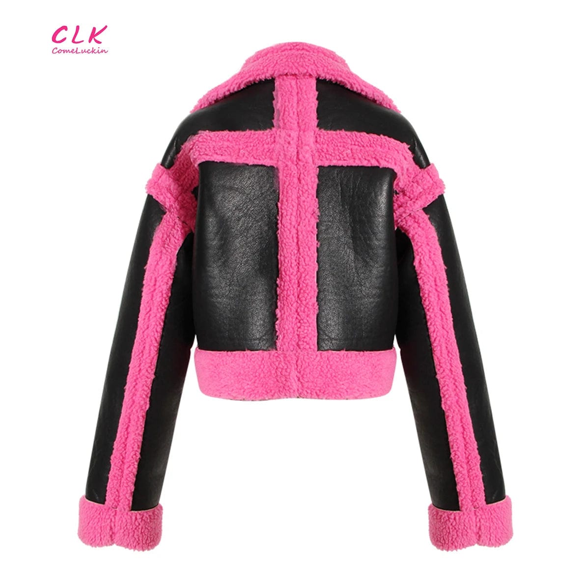 New Wholesale Autumn Winter Fashion Street Coat Women's High Quality Pink Contrast Color Imitation Fur Jacket For Women