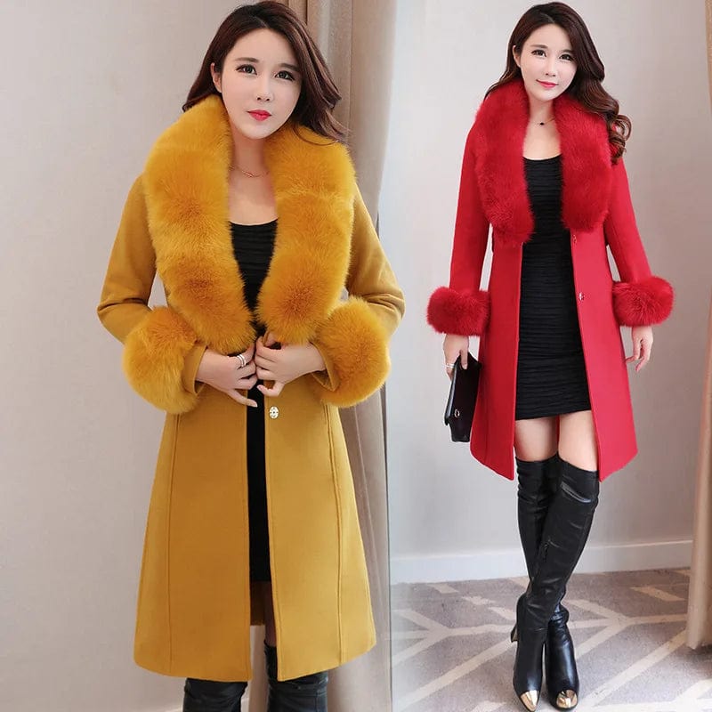 new winter coat women Woolen coat winter jacket women of the self-cultivation large fur collar jackets female Faux fox fur coats