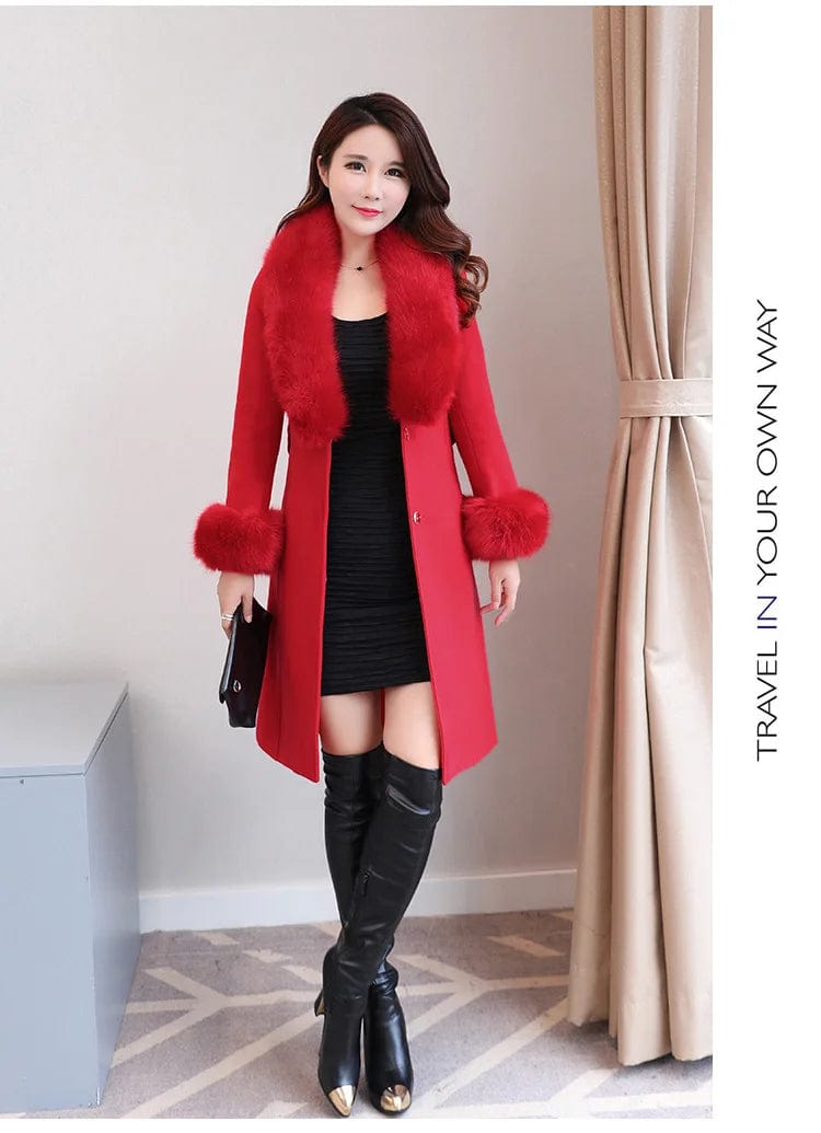 new winter coat women Woolen coat winter jacket women of the self-cultivation large fur collar jackets female Faux fox fur coats