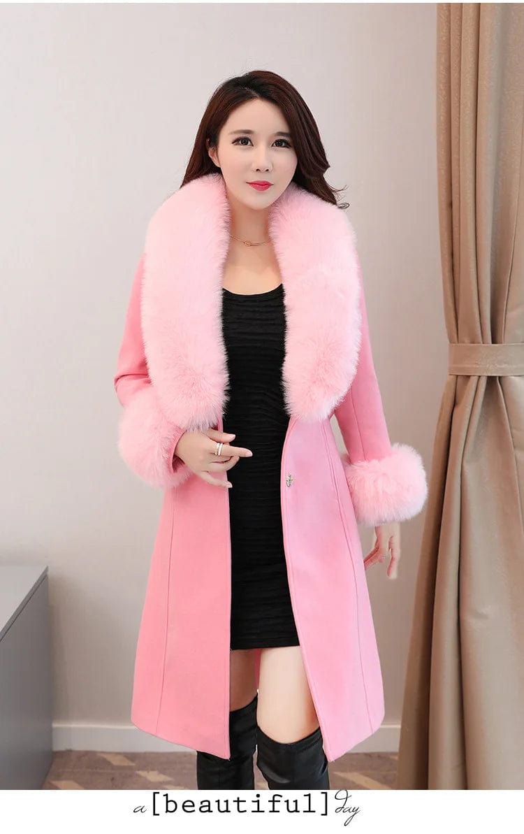 new winter coat women Woolen coat winter jacket women of the self-cultivation large fur collar jackets female Faux fox fur coats