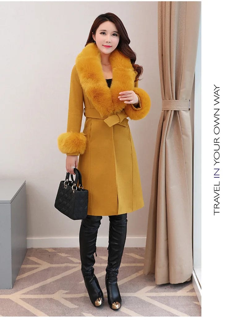 new winter coat women Woolen coat winter jacket women of the self-cultivation large fur collar jackets female Faux fox fur coats