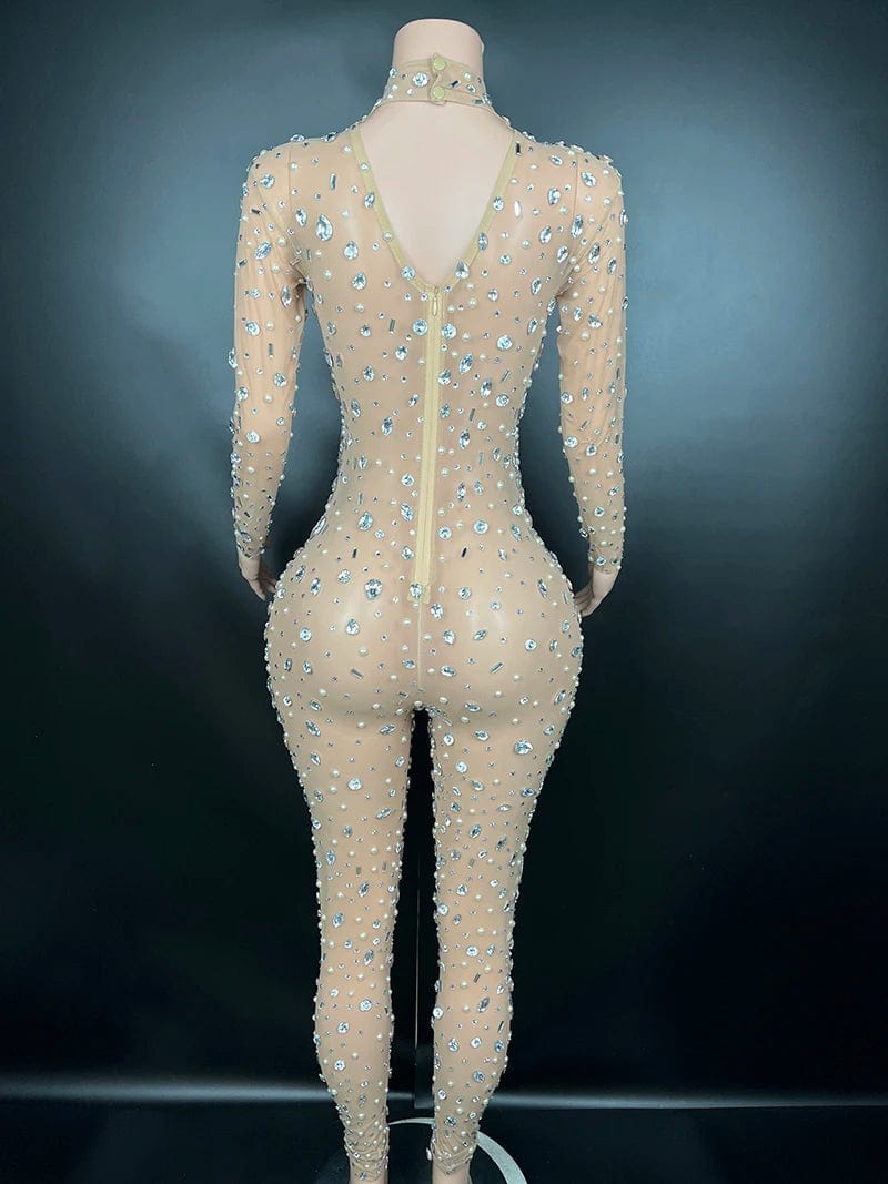 Novance Y1987-JG  Hot Selling 2024 New Products  Luxury Rhinestone Jumpsuit Full Length Mesh Jumpsuit Women Elegant For Wedding