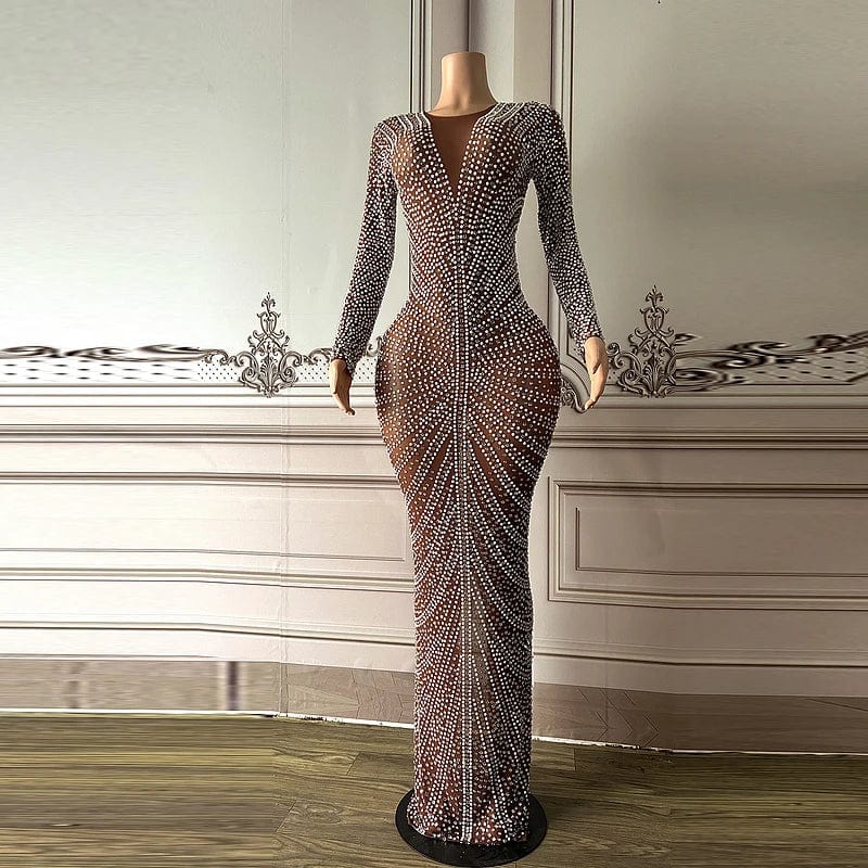 NOVANCE Y2085-D Clothing Female Wholesale Customized Shiny Diamond Long Sleeve Women Clothing Luxury Dresses Evening Party