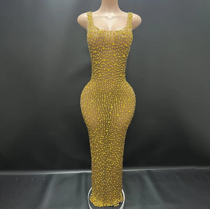 NOVANCE Y2507-TF trending dress 2024 new arrival rhinestone prom dress gold transparent ww sexy image bodycon dress for party