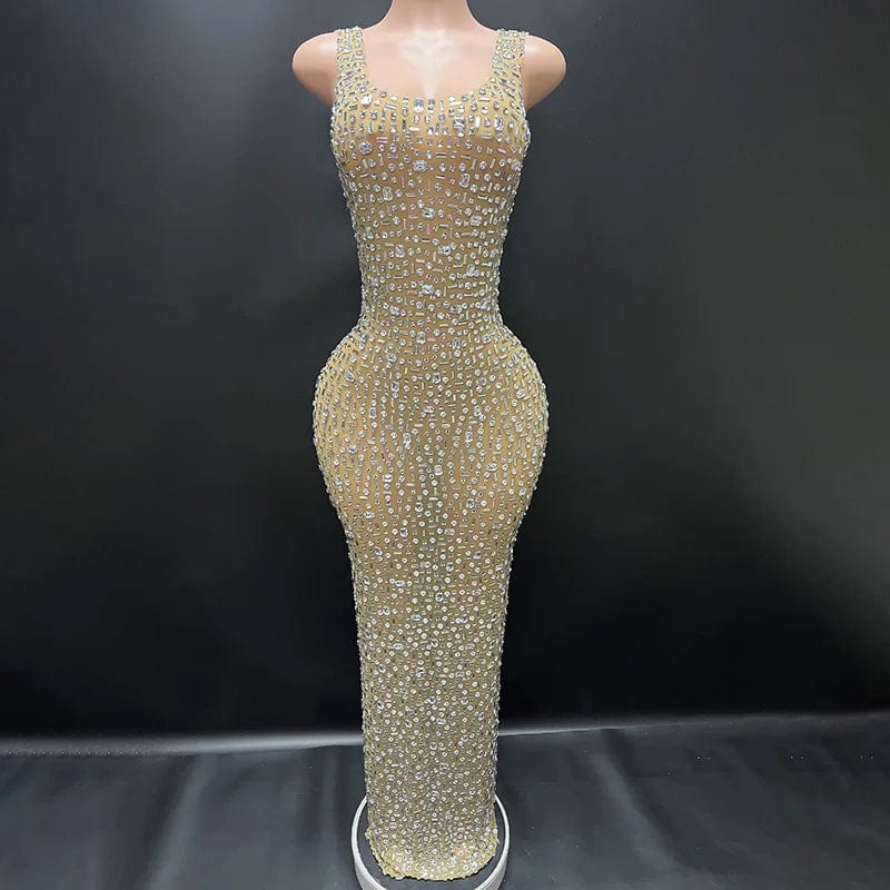 NOVANCE Y2507-TF trending dress 2024 new arrival rhinestone prom dress gold transparent ww sexy image bodycon dress for party