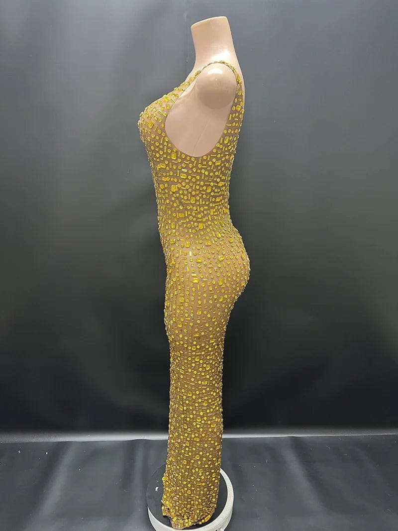 NOVANCE Y2507-TF trending dress 2024 new arrival rhinestone prom dress gold transparent ww sexy image bodycon dress for party