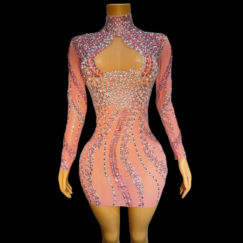 Novance Y2919 Evening Dresses 2023 Short Rhinestone Mini Dress Formal Pink Dresses Women Lady Elegant Party Clubwear