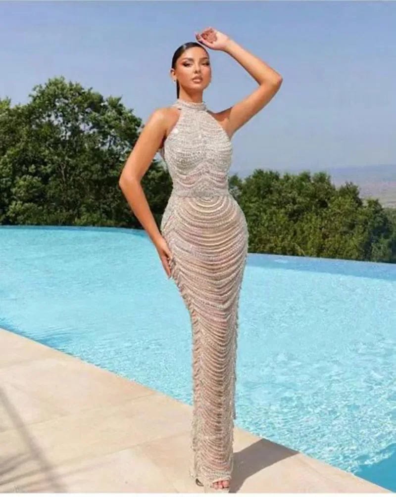 NOVANCE Y3766 top selling products 2024 new arrival ball gown prom dress halter pearl dresses women lady elegant for  party