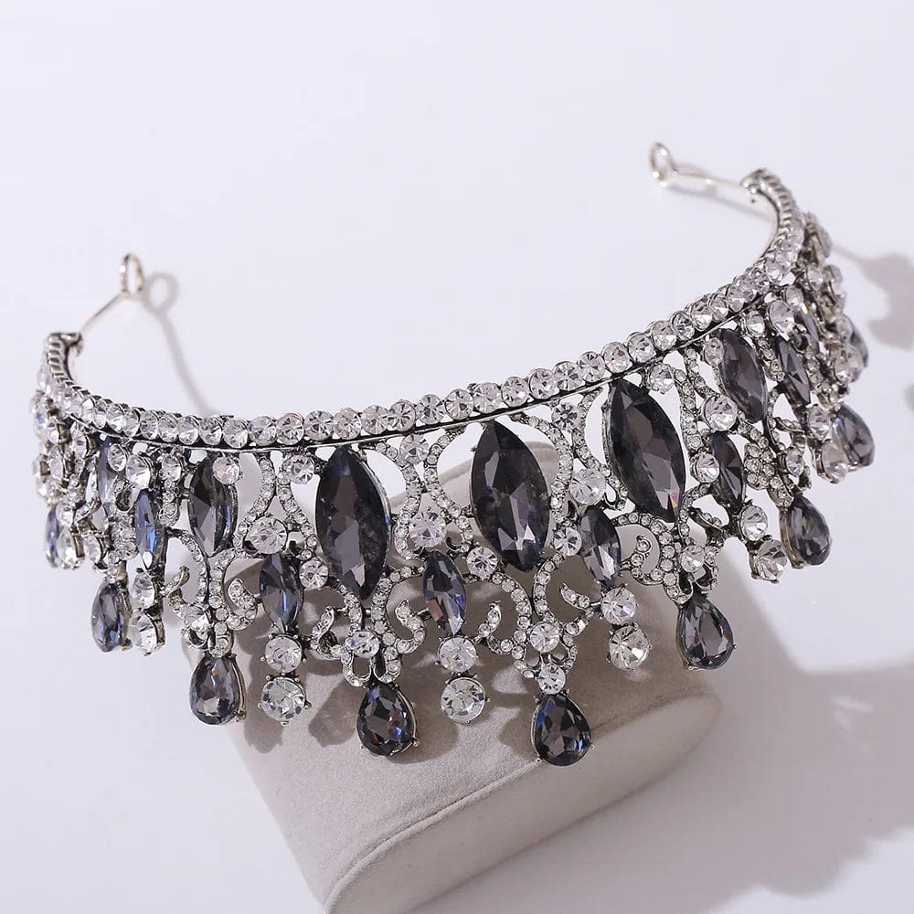 Old Silver+Clear Grey Rosa Bessie Rhinestone Crown Tiara Mix Color Handmade Crystal Hair Accessories Headband Bridal Wedding Princess Tiara Crown