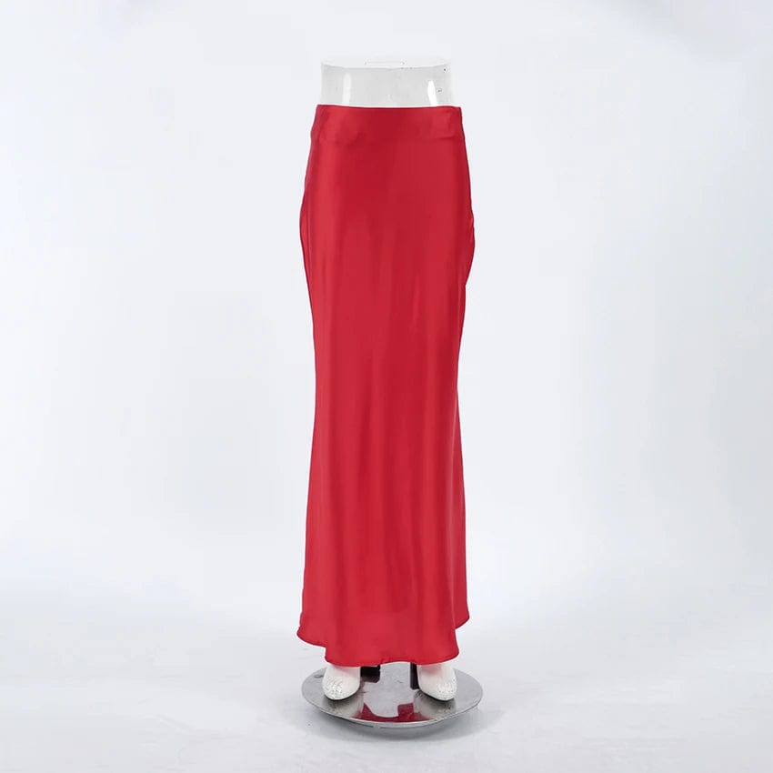 OOTN Midi Skirts Women Red Long Skirts Women SIim Elegant Casual Dress SoIid Simple Solid Slim Minimalism Women Skirts