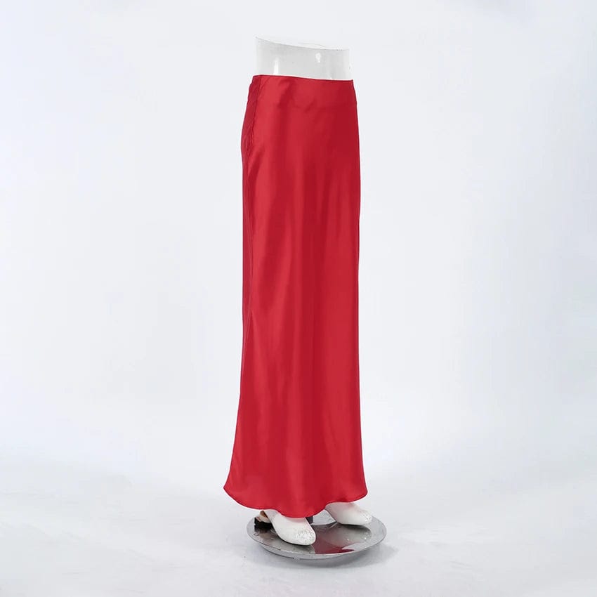 OOTN Midi Skirts Women Red Long Skirts Women SIim Elegant Casual Dress SoIid Simple Solid Slim Minimalism Women Skirts