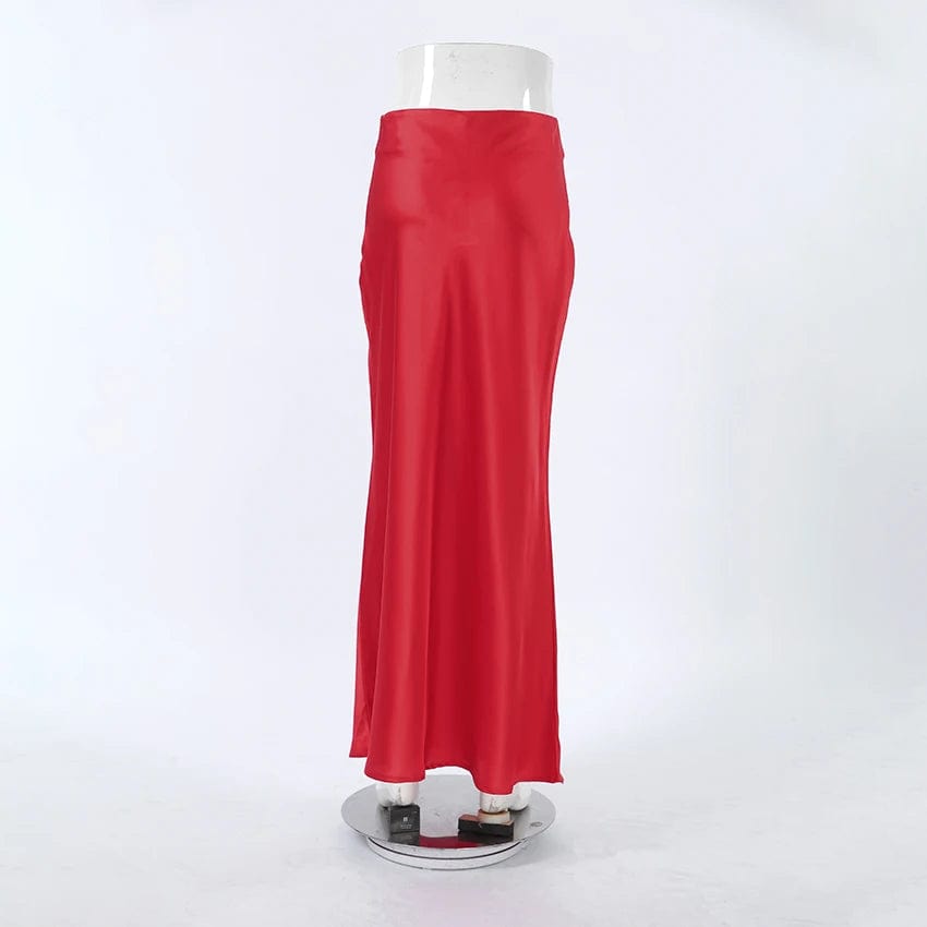 OOTN Midi Skirts Women Red Long Skirts Women SIim Elegant Casual Dress SoIid Simple Solid Slim Minimalism Women Skirts