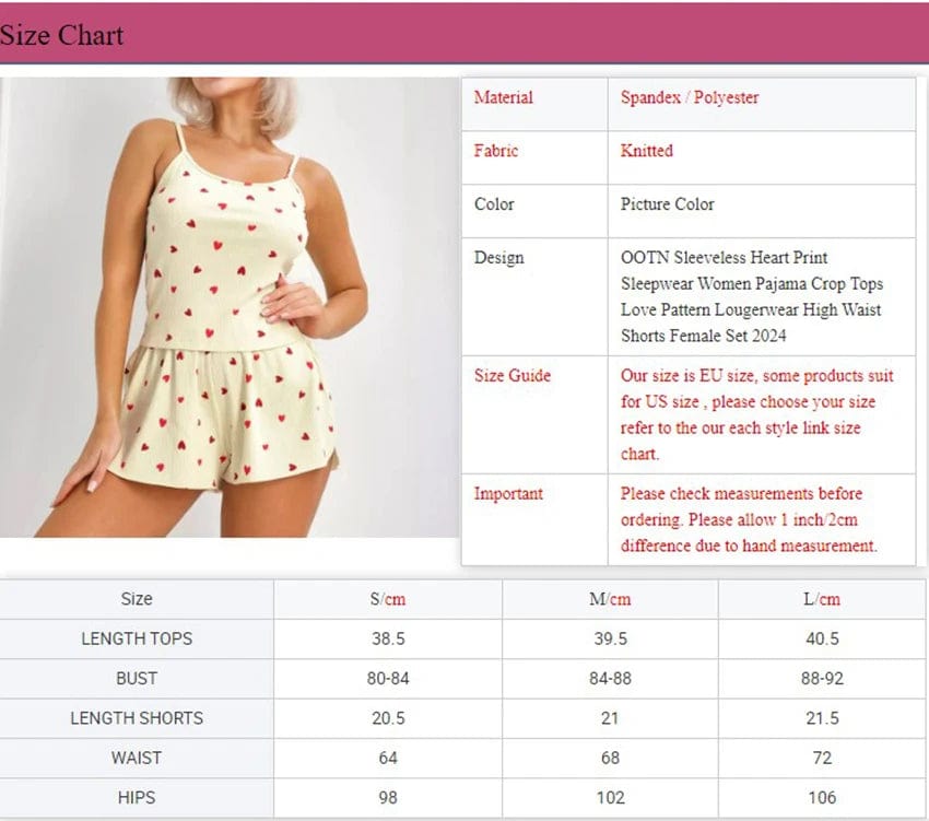 OOTN Sleeveless Heart Print Sleepwear Women Pajama Crop Tops Love Pattern Lougerwear High Waist Shorts Female Set 2024