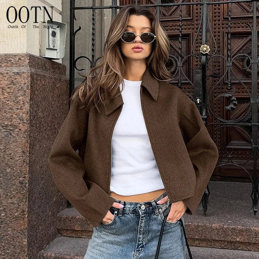 OOTN Streetwear Winter Zipper Fly Ladies Jacket Autumn Fashion Short Women's Coats Casual Warm Jacket Coat For Women