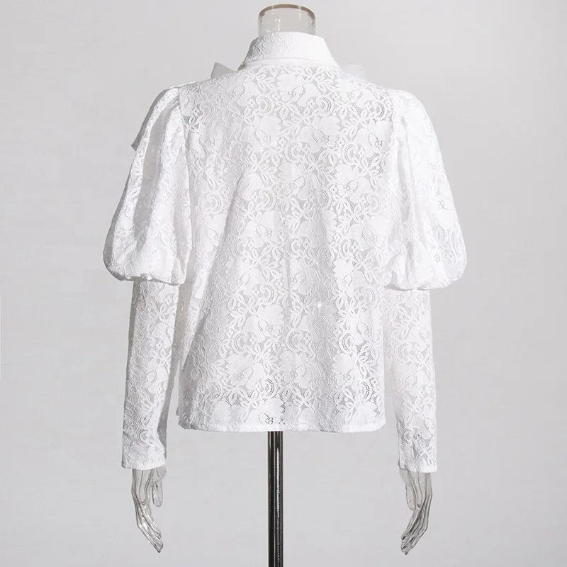 OUDINA French Lady Style Blouses With Bow 2024 Spring New Fashion Embroidered Lace Blouse Elegant Women