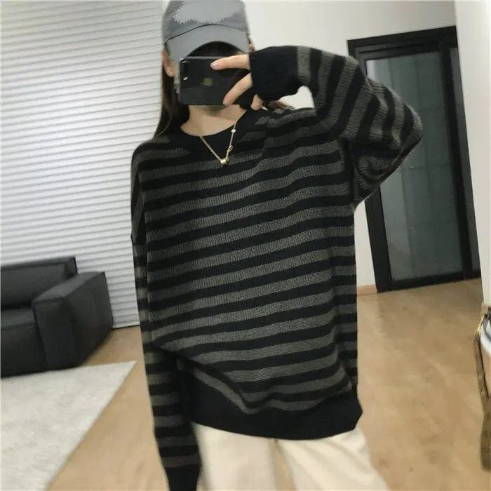 Plus Size / 00112 2024 spring fashion ladies new arrivals best-selling striped round neck long sleeve high quality loose boutique pullover sweater