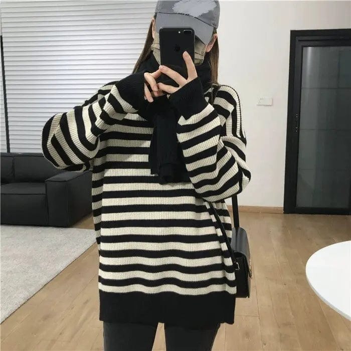 Plus Size / 00113 2024 spring fashion ladies new arrivals best-selling striped round neck long sleeve high quality loose boutique pullover sweater