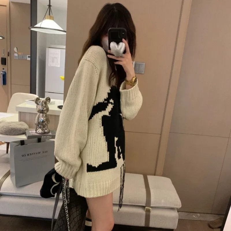 Plus Size / White 2024 spring high-quality best-selling crew-neck long sleeve loose cartoon fashion women's printed knitwear