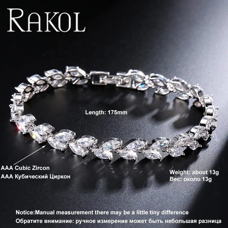 RAKOL BP061 Luxury New Design Cubic Zircon Crystal Tennis Chain Bracelet Accessories Women Jewelry