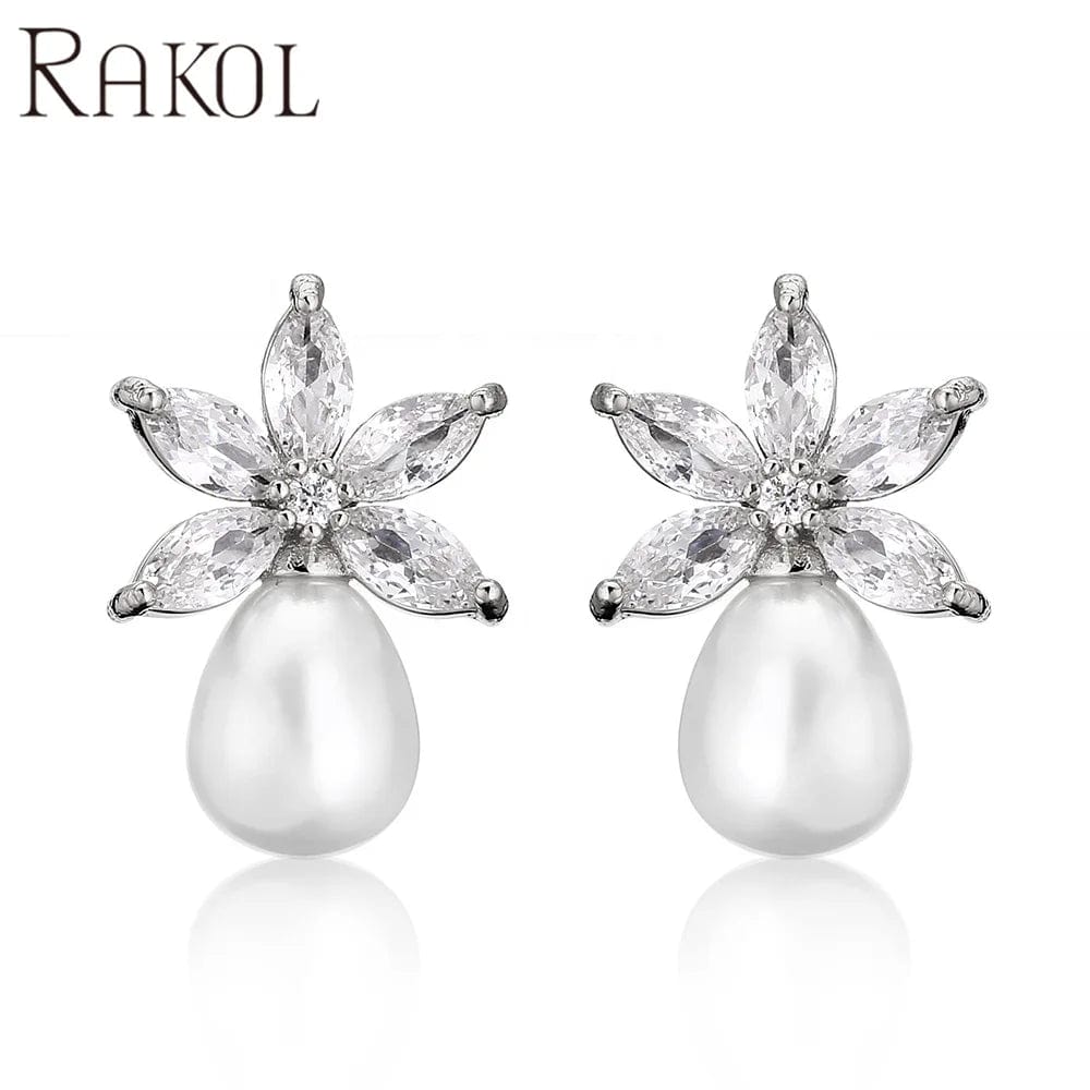 RAKOL EP1161 2022 fashion jewelry cute pearl earring charms flower pearl earrings zirconia pearl earrings