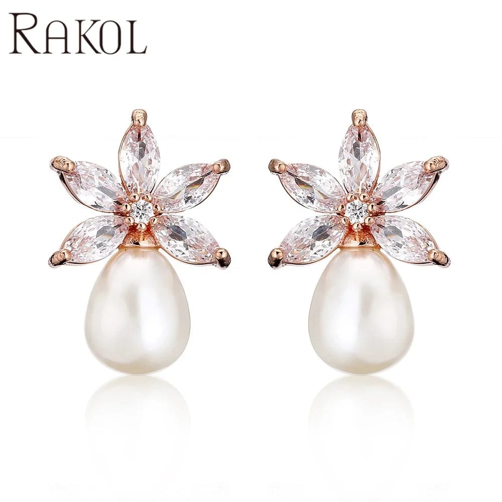 RAKOL EP1161 2022 fashion jewelry cute pearl earring charms flower pearl earrings zirconia pearl earrings