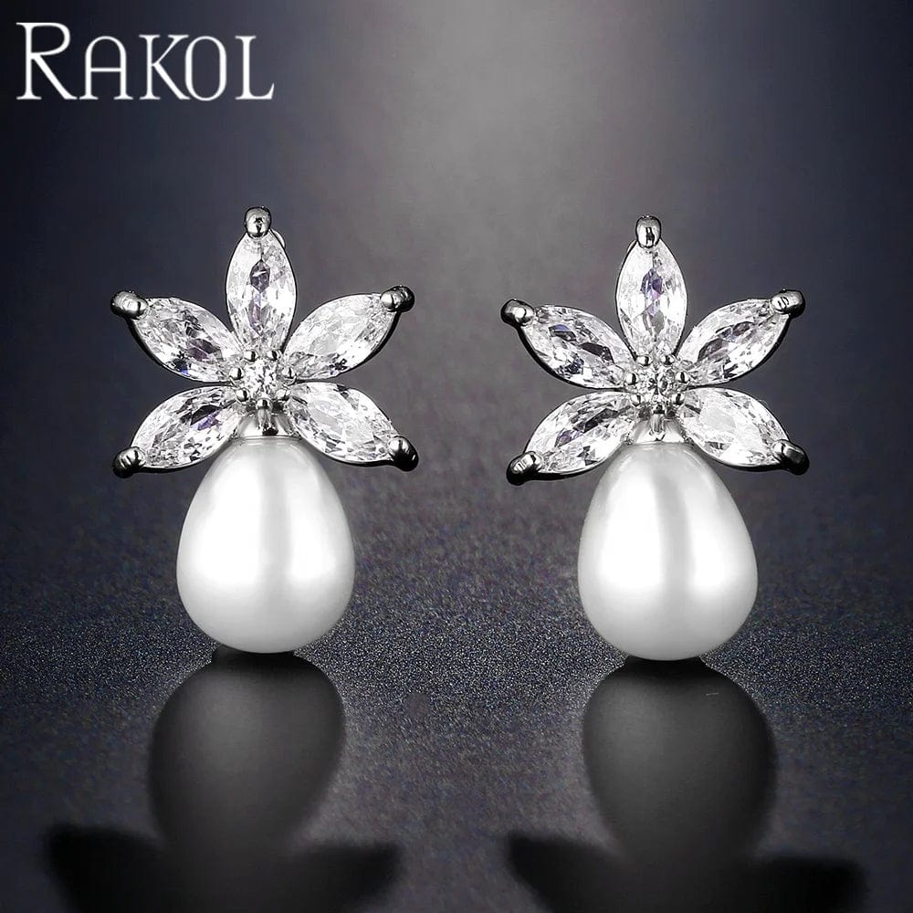 RAKOL EP1161 2022 fashion jewelry cute pearl earring charms flower pearl earrings zirconia pearl earrings