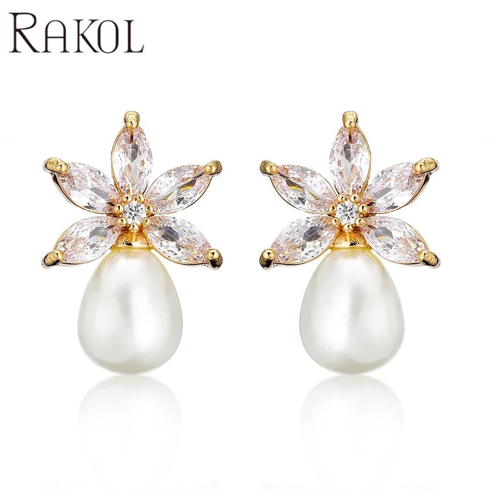 RAKOL EP1161 2022 fashion jewelry cute pearl earring charms flower pearl earrings zirconia pearl earrings