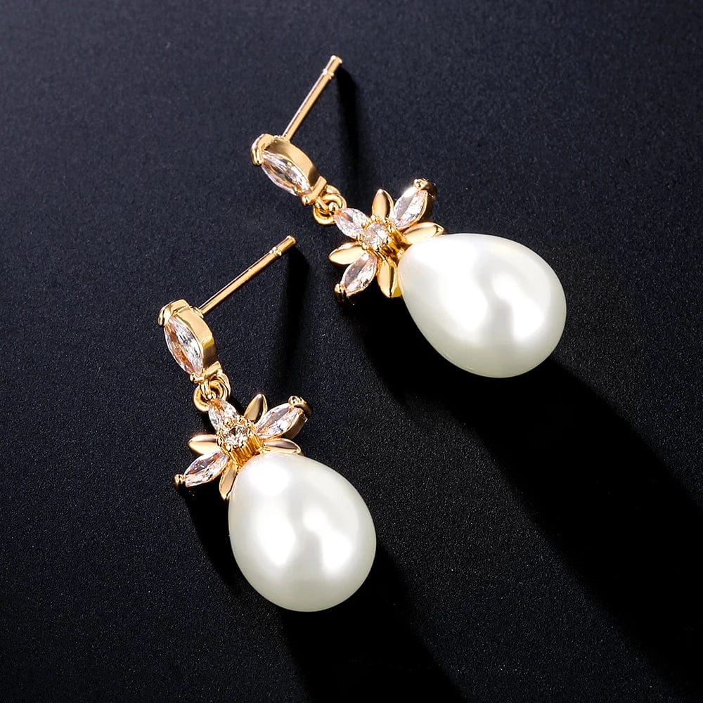 RAKOL EP1164 luxury fashion sliver 18K gold plated custom zircon pearl drop dangle earrings for wedding