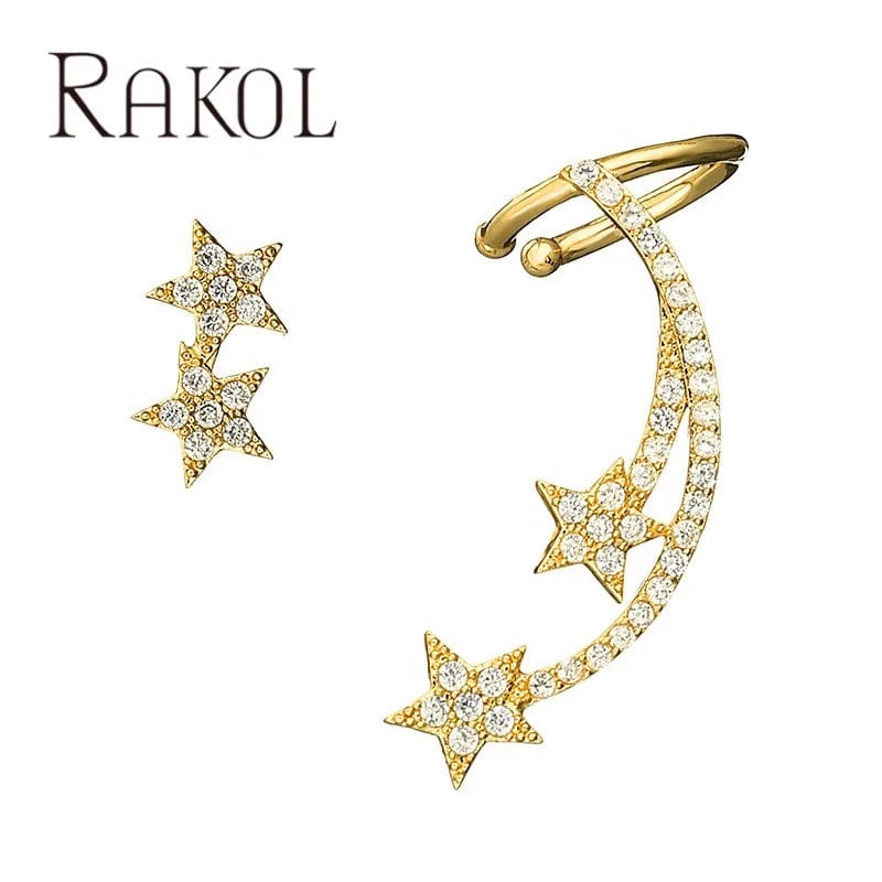 RAKOL EP2642 Pentagram Rose Gold Plated Zircon Stud Earrings Simple Fashion Dating Stud Earrings