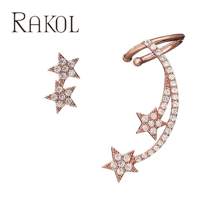 RAKOL EP2642 Pentagram Rose Gold Plated Zircon Stud Earrings Simple Fashion Dating Stud Earrings