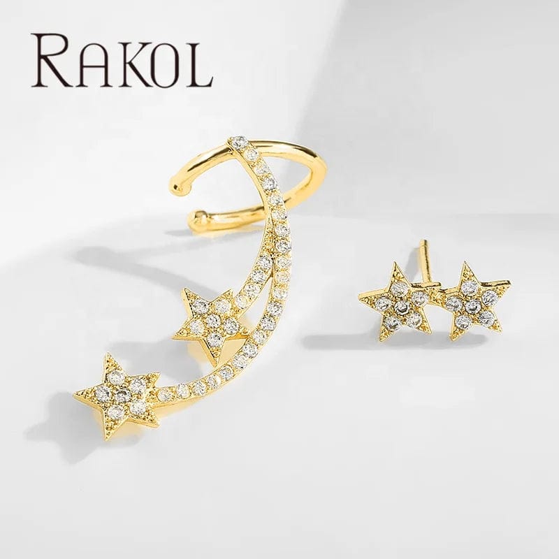 RAKOL EP2642 Pentagram Rose Gold Plated Zircon Stud Earrings Simple Fashion Dating Stud Earrings