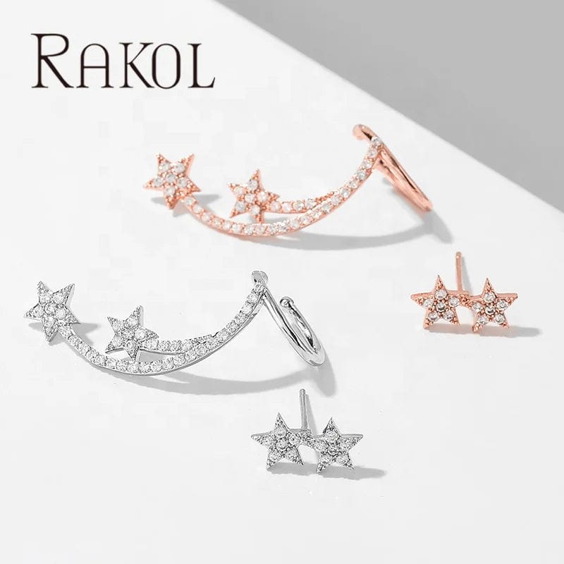 RAKOL EP2642 Pentagram Rose Gold Plated Zircon Stud Earrings Simple Fashion Dating Stud Earrings