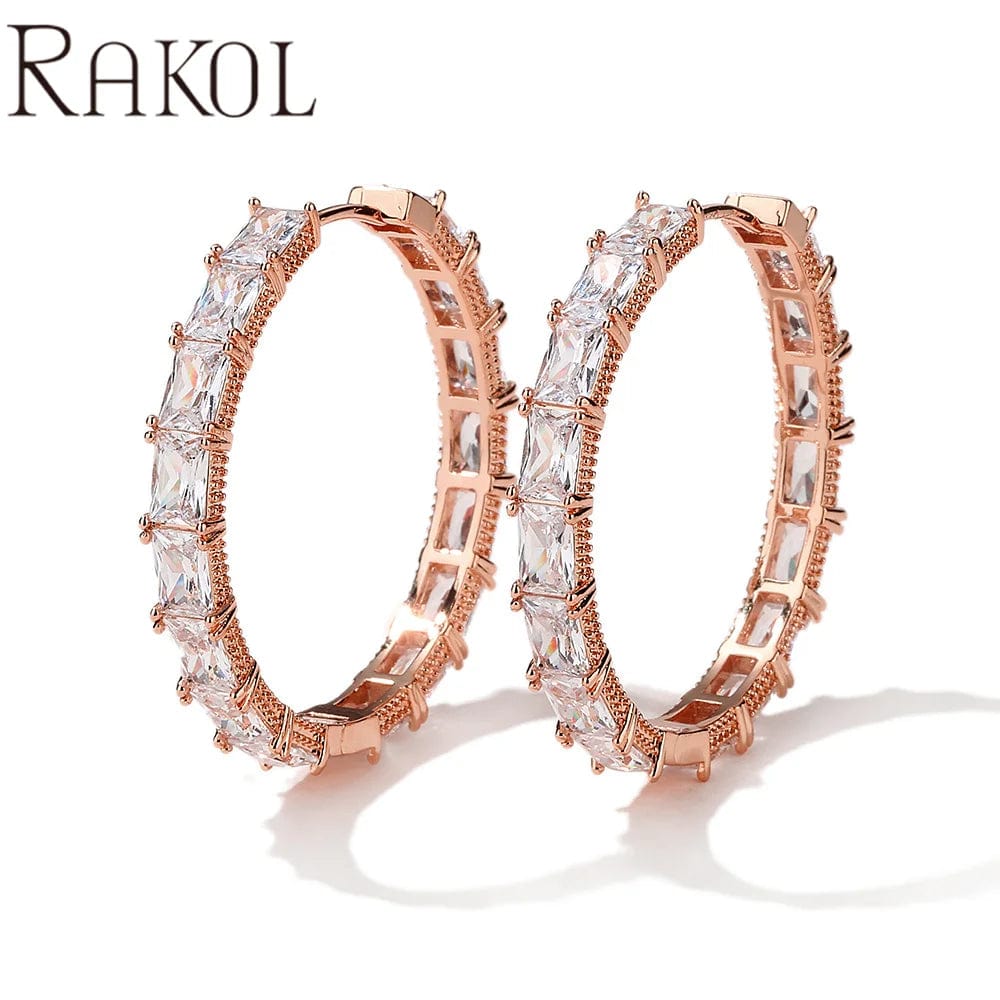 RAKOL EP2916-M Ladies' new fashion shining crystal CC custom gold plated stainless steel hoop earrings