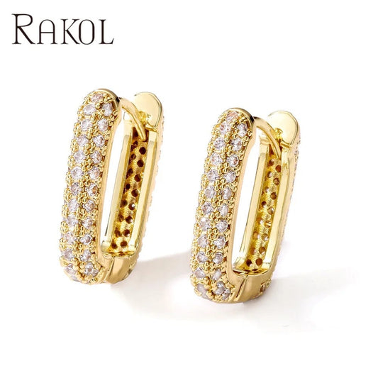 RAKOL EP2987 high quality good rhinestone fashion trendy korea hoop earrings women u-shaped minimalist huge earrings jewelry