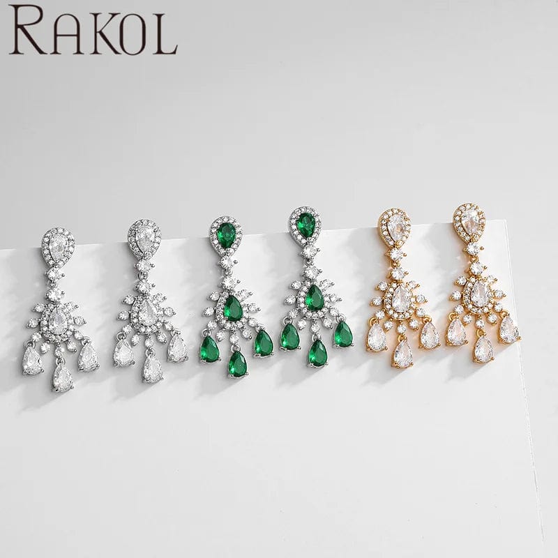 RAKOL EP5426 baroque exquisite fashion design shining water drop crystal bridal dangle  earrings for wedding