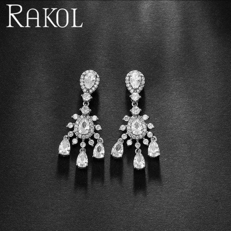 RAKOL EP5426 baroque exquisite fashion design shining water drop crystal bridal dangle  earrings for wedding