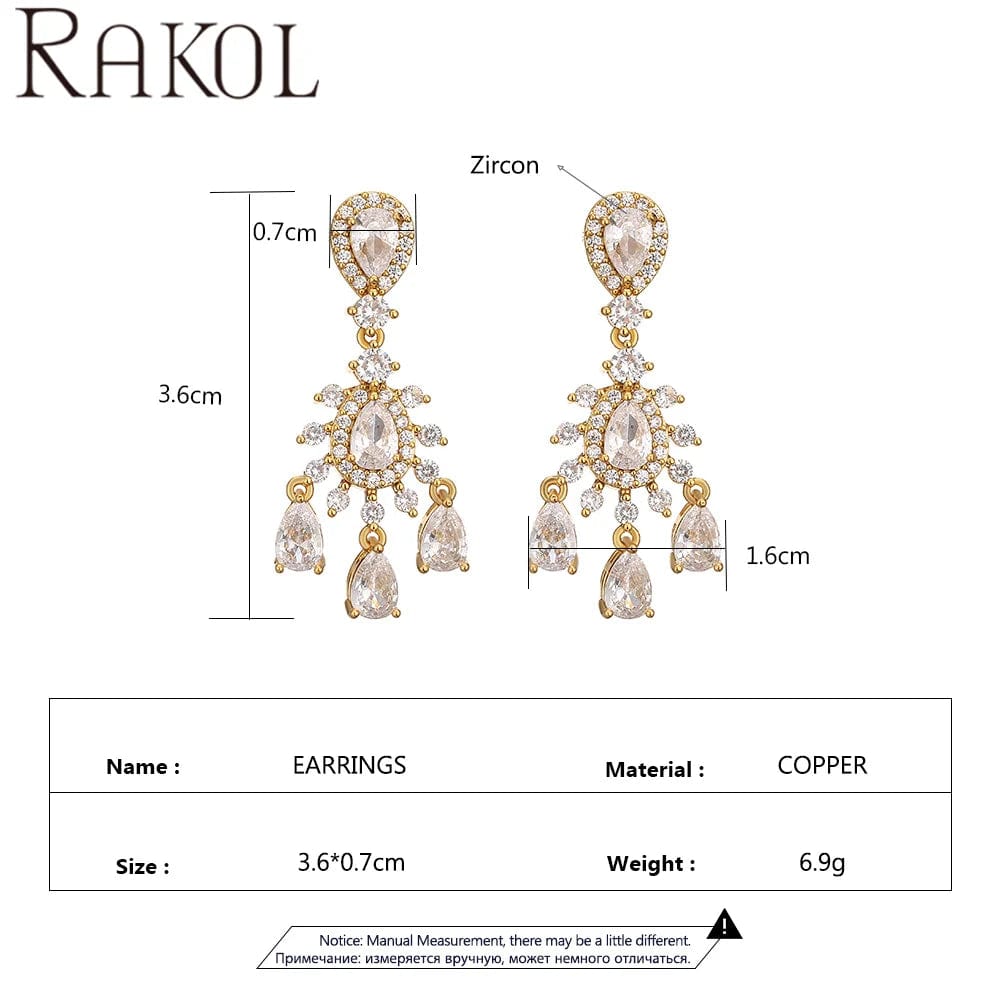 RAKOL EP5426 baroque exquisite fashion design shining water drop crystal bridal dangle  earrings for wedding