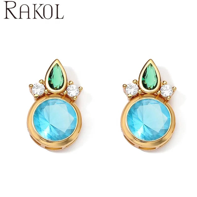 RAKOL EP5453 ladies' tiny baroque popular round colorful zircon silver 18k gold plated wholesale shining jewelry stud earring