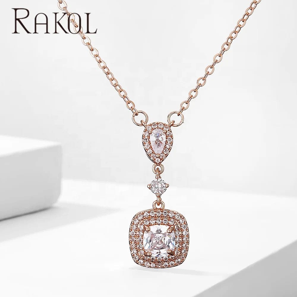 RAKOL NP2245 2022 New women's Minimalist necklace  jewelry heart pendant necklace for women crystal necklace pendant