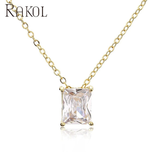 RAKOL NP5090 New Designer Fashion Jewelry Necklaces Women 18 K Gold Plated Chain Personalized Necklaces Square Crystal Necklaces