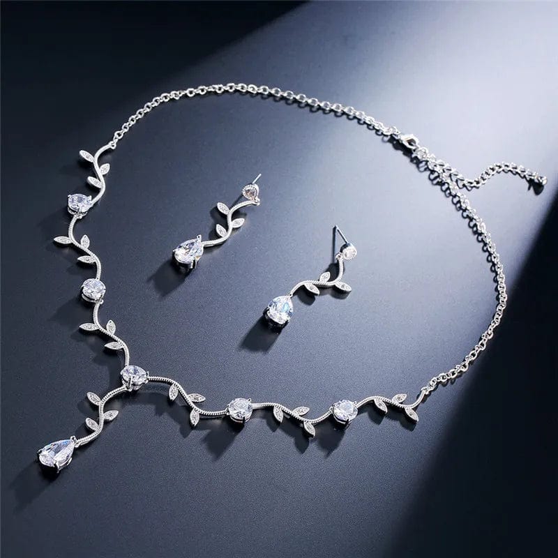 RAKOL SP233 Cheap Wedding Bridal CZ Jewelry Set Silver Leaf Branch Zircon Necklace Earrings Set