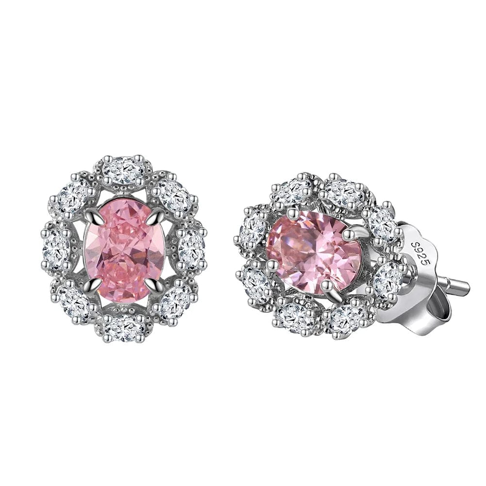 Rhodium Plated RINNTIN LMN02 Wholesale Exquisite Female 5A Pink CZ Stone Rhodium Plated S925 Silver Earrings Stud Screw Back Fine Jewelry