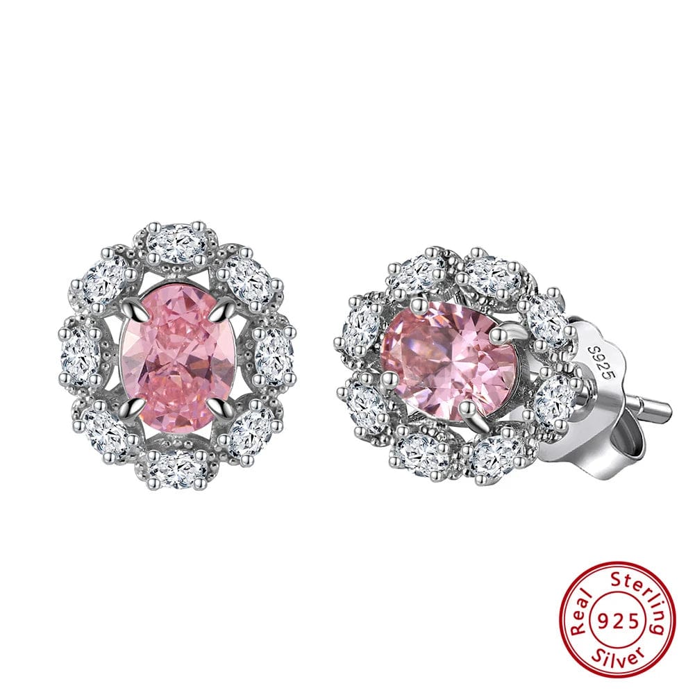 Rhodium Plated RINNTIN LMN02 Wholesale Exquisite Female 5A Pink CZ Stone Rhodium Plated S925 Silver Earrings Stud Screw Back Fine Jewelry