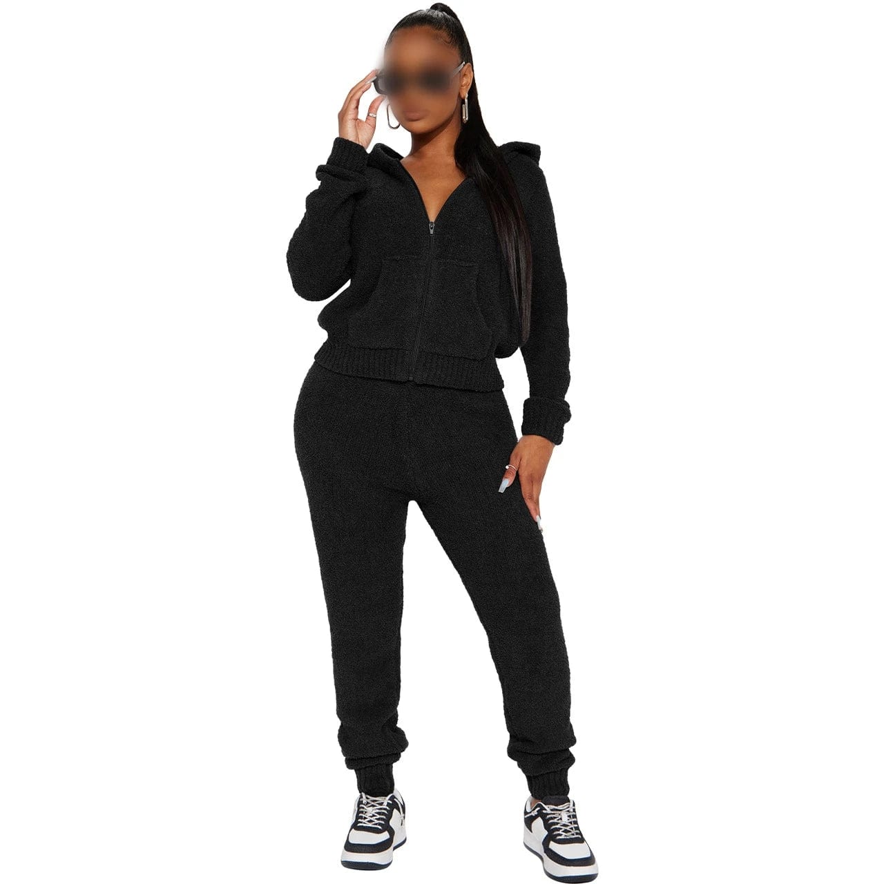 S / Black Fall 2024 Women Clothes Hoodie Lounge Wear Long Sleeve Boutique Plush Two Piece Set