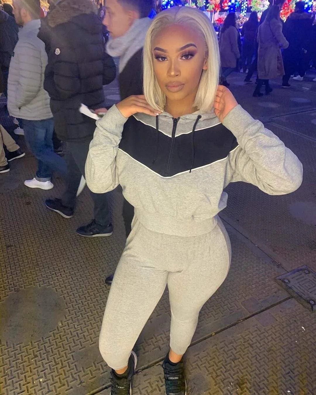 S / Gray Jogging Sweat Suits Pullover Hooded Sweatshirt And Sweatpants Set Two Piece Outfit With Zipper